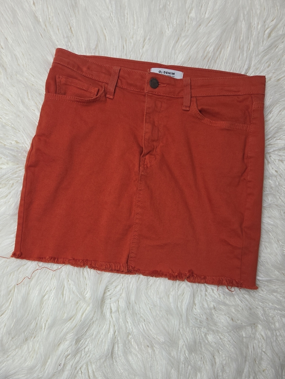 O2Denim Rust Orange Denim Mini Skirt Sz M Great For Game Day!